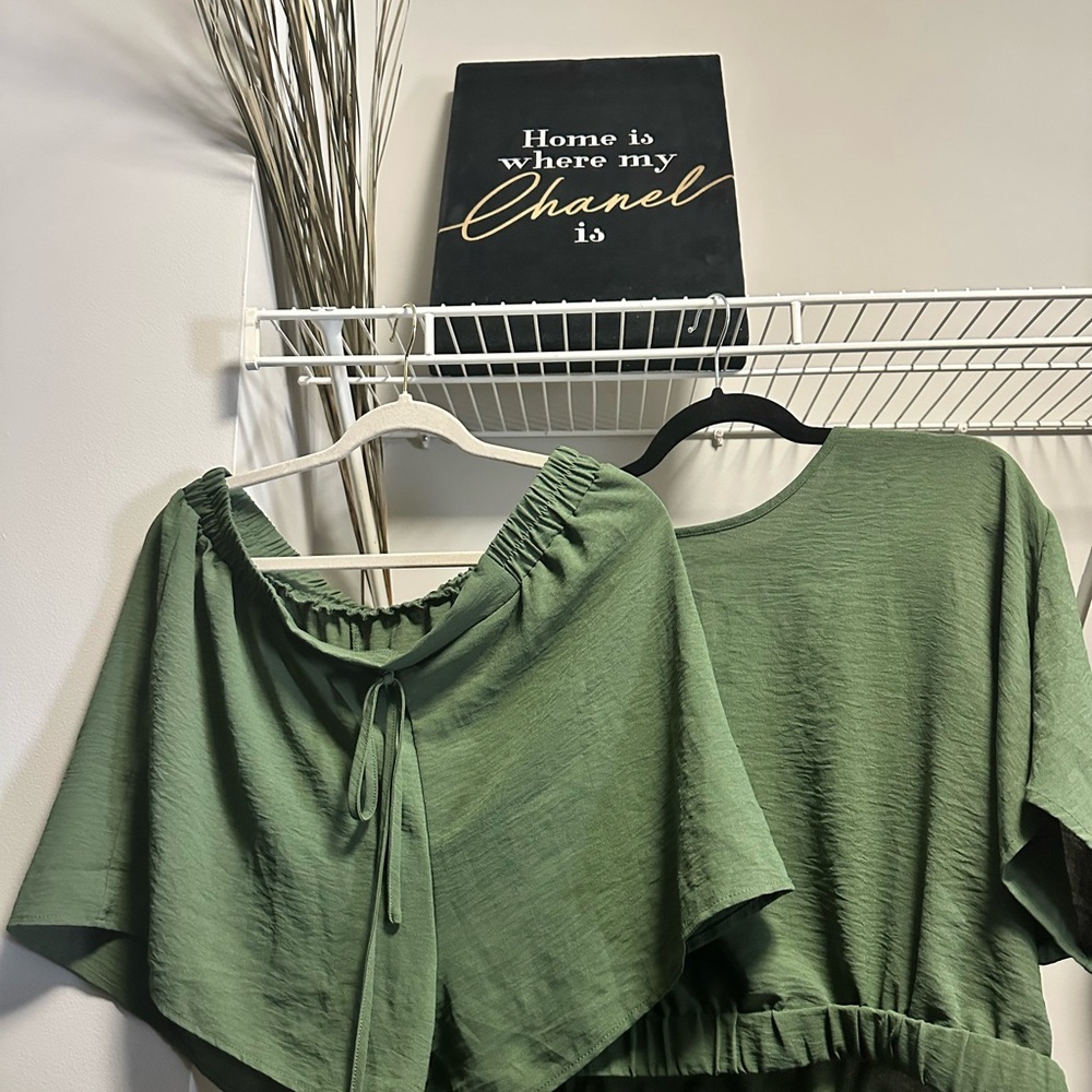 SHEIN Olive Green Women's Blouse Set